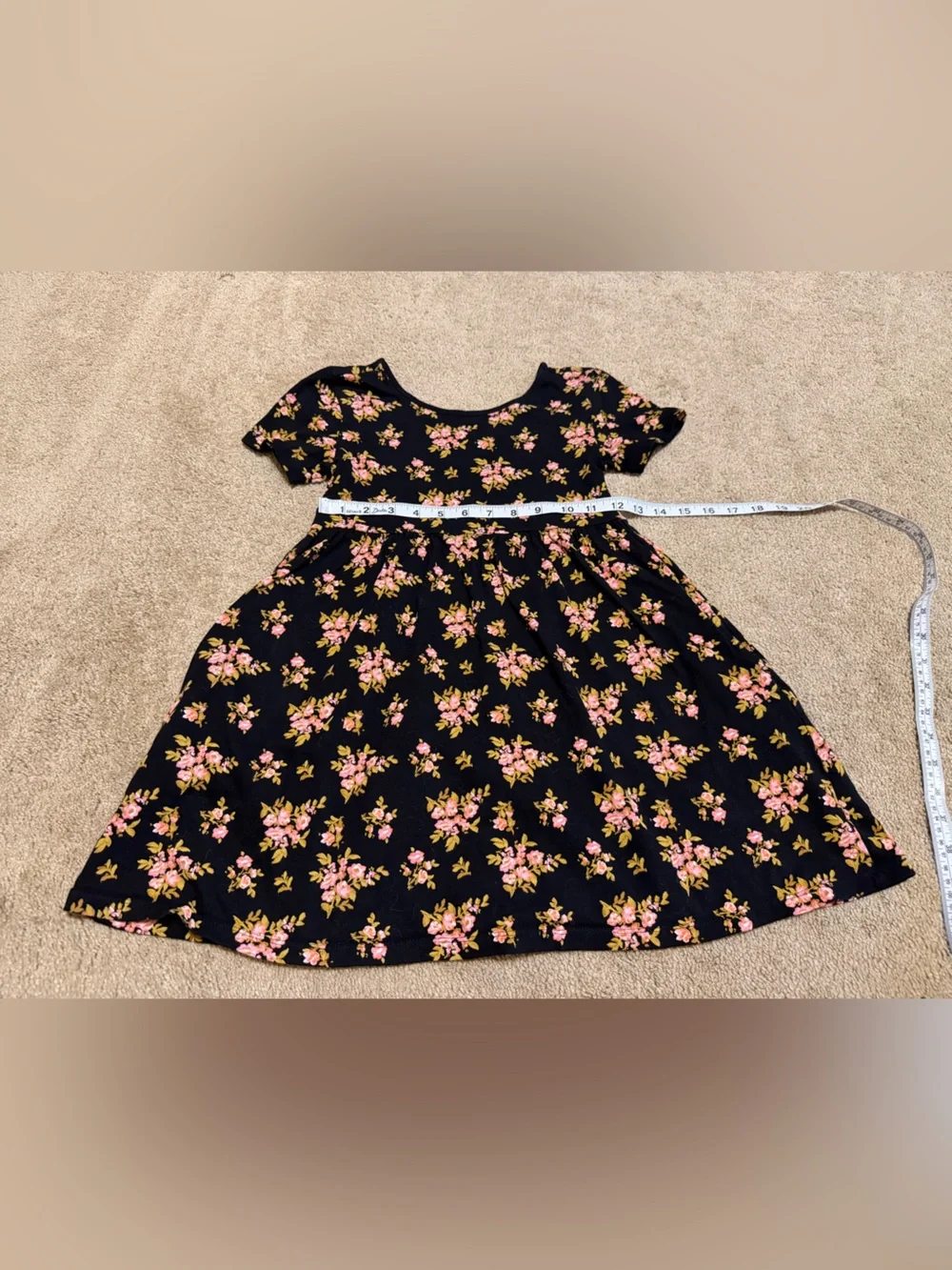 Old Navy Black Floral Short Sleeve Dress with Pink and Yellow Flowers